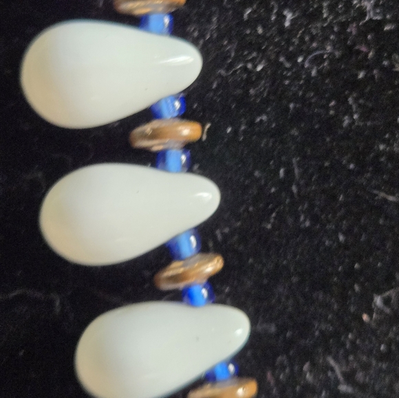 Miriam Haskell Necklace Milk Glass Bead White & Blue Glass Beaded Signed Vintage - Picture 5 of 16